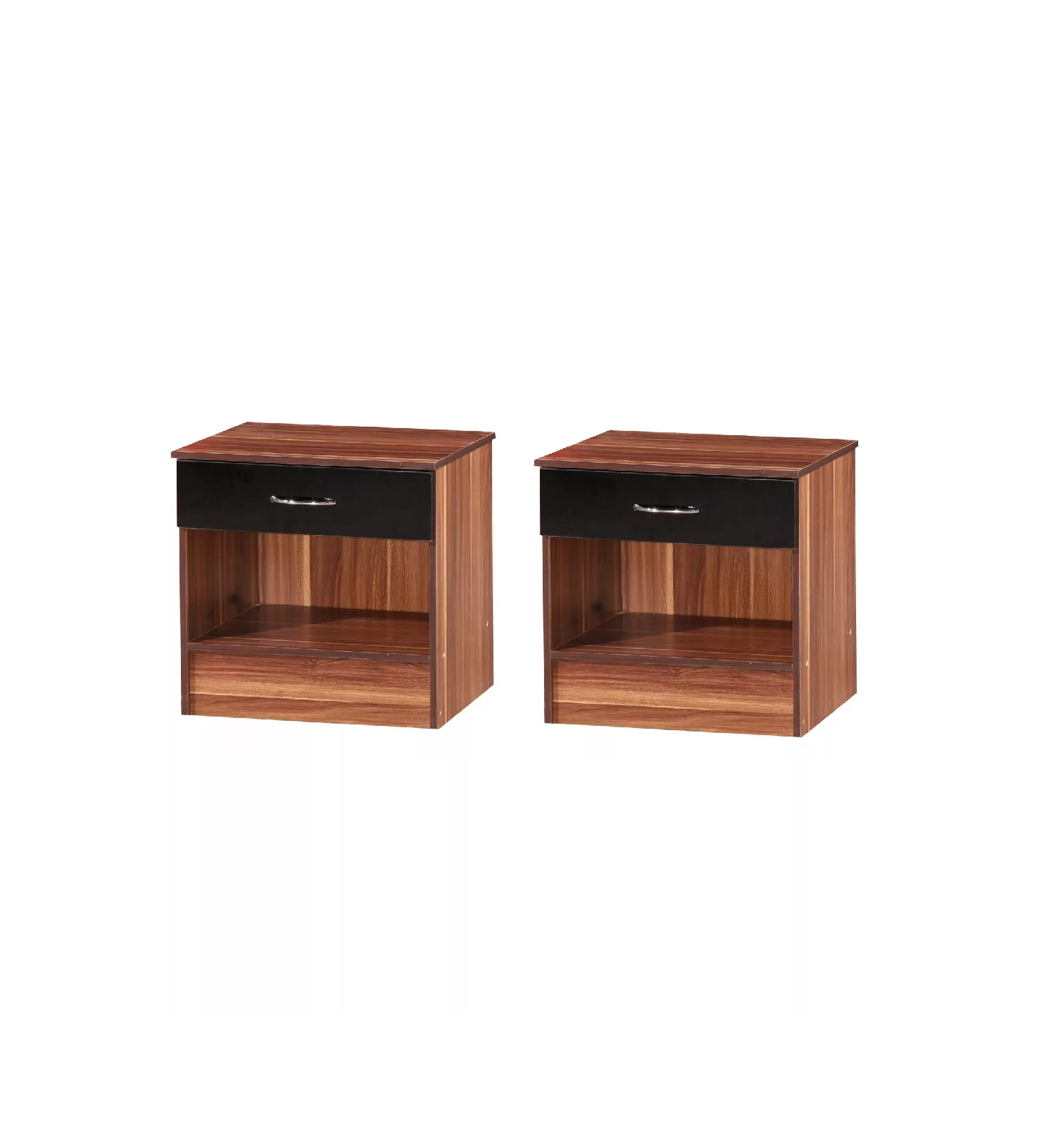 2x Black Gloss and French Walnut Bedside Chest Cabinets Gloss drawer fronts