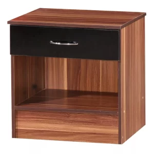 Black Gloss and French Walnut Bedside Cabinet Gloss drawer front Walnut frame