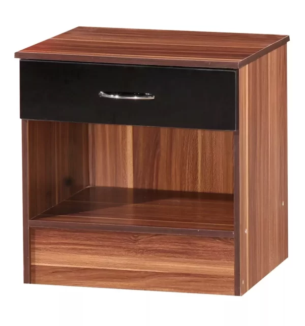 Black Gloss and French Walnut Bedside Cabinet Gloss drawer front Walnut frame