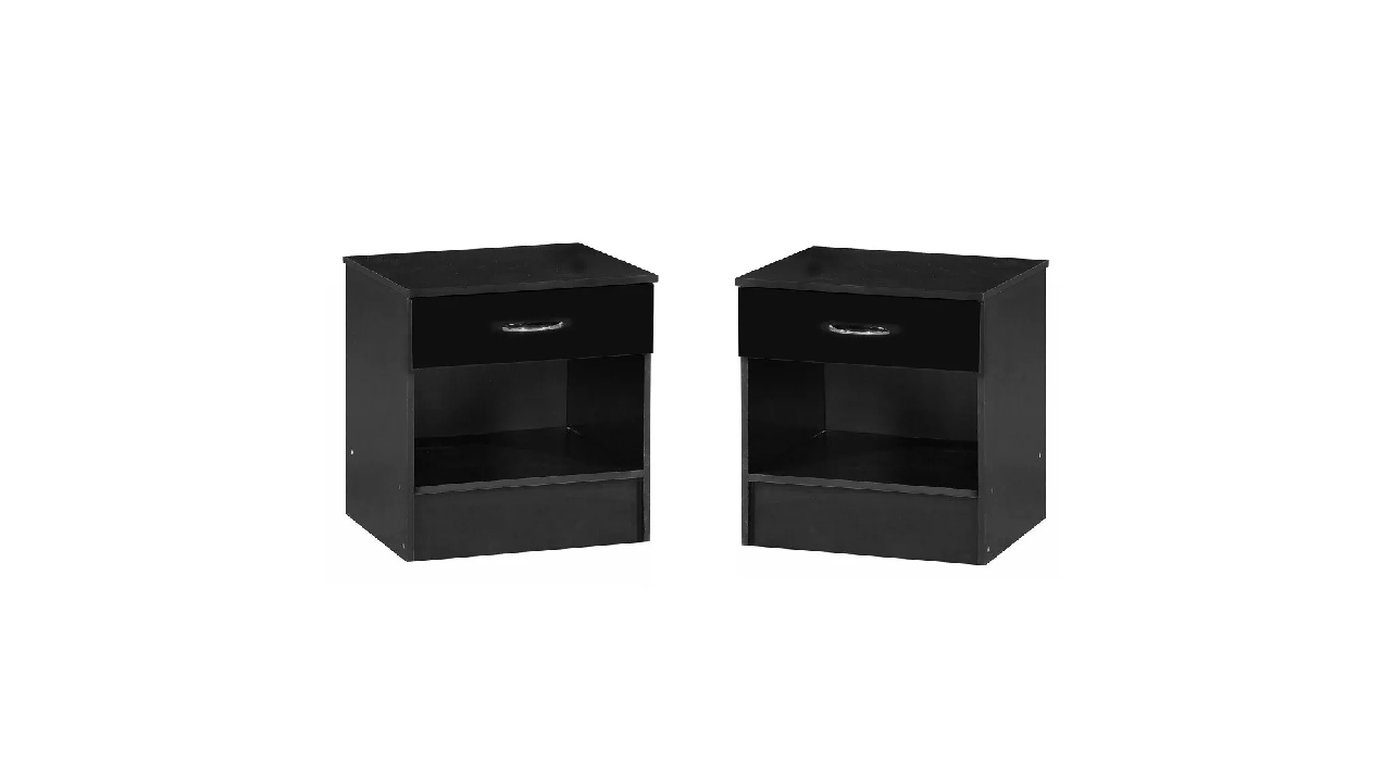 2x Black Gloss Bedside Chest Cabinets Gloss drawer fronts BLACK frame