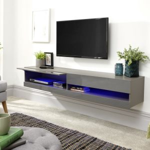 180cm Galicia LED Cool Light up High Gloss Wall Mounted TV Unit Storage Grey