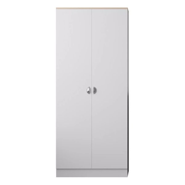 2 Door Wardrobe White with Oak top finish Metal Cup Handles Bedroom storage - Image 3