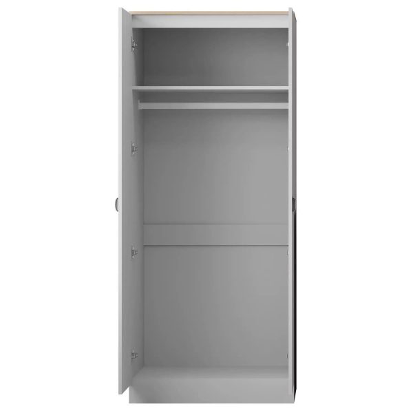 2 Door Wardrobe White with Oak top finish Metal Cup Handles Bedroom storage - Image 4