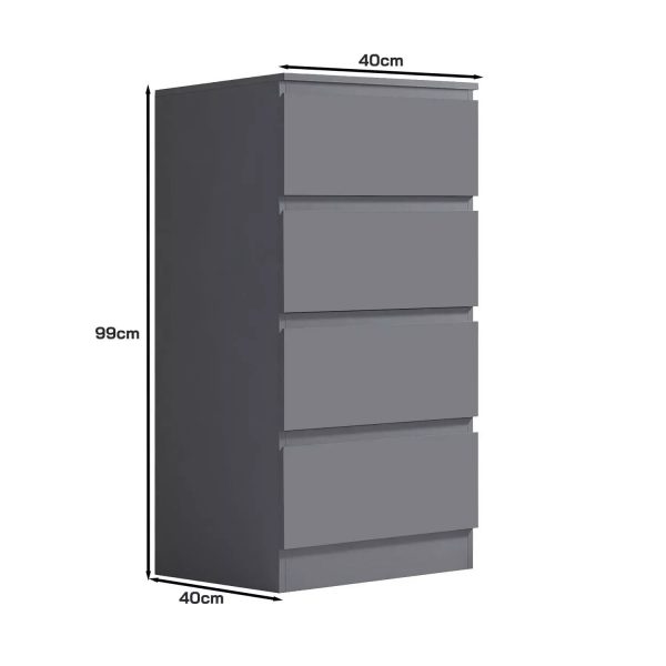 4 Drawer Chest Of Drawers Dark Grey Matt Bedside Scratch Resistant - Image 3