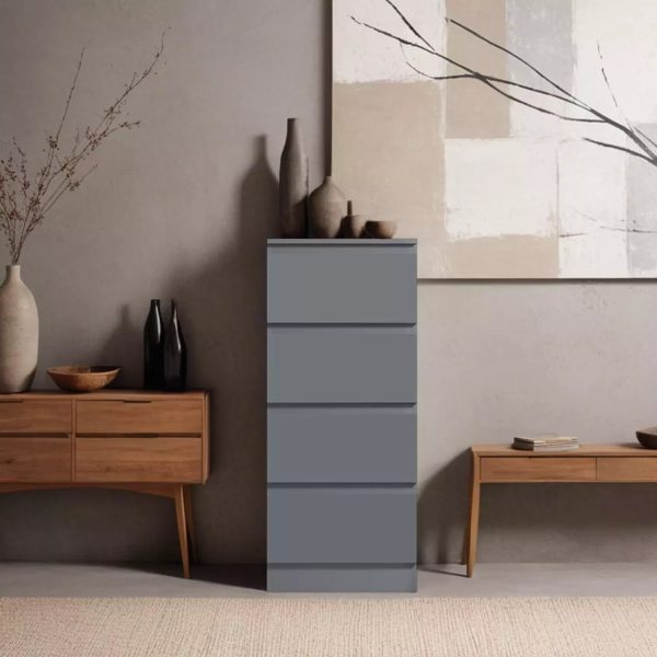 4 Drawer Chest Of Drawers Dark Grey Matt Bedside Scratch Resistant - Image 6