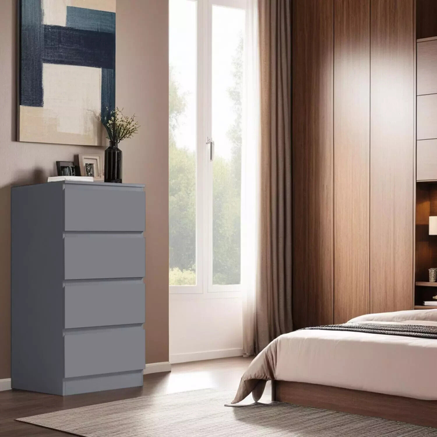 4 Drawer Chest Of Drawers Dark Grey Matt Bedside Scratch Resistant