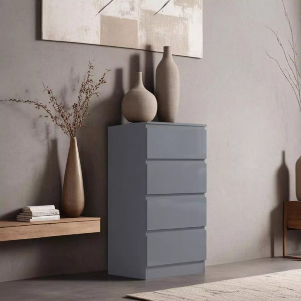 4 Drawer Chest Of Drawers Grey High Gloss Bedside Scratch Resistant