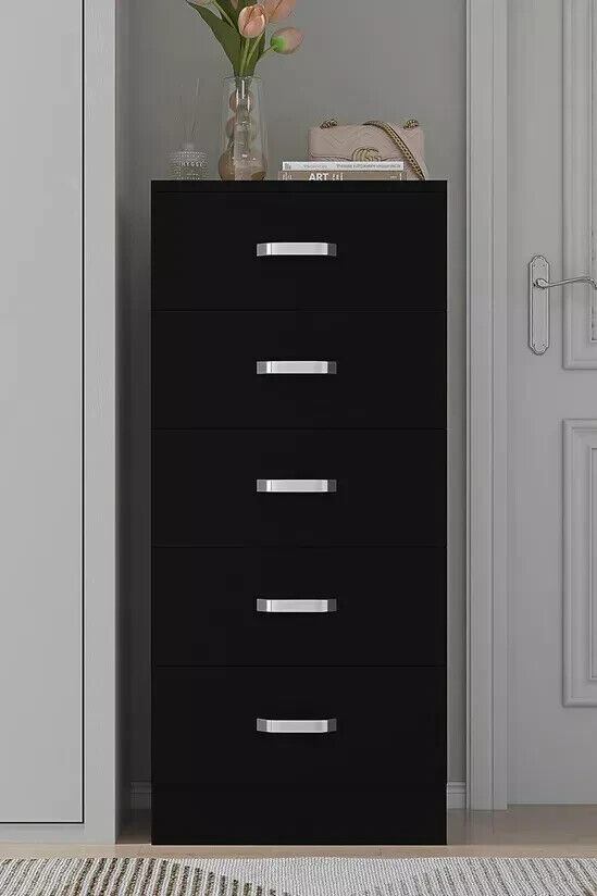 5 Drawer Chest of Drawers Matt Black Bedroom Furniture metal drawer runners