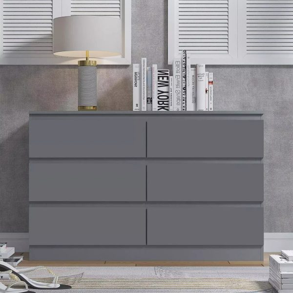 6 Drawer Chest Of Drawers Dark Matt Grey Bedroom Storage Furniture metal runners - Image 3