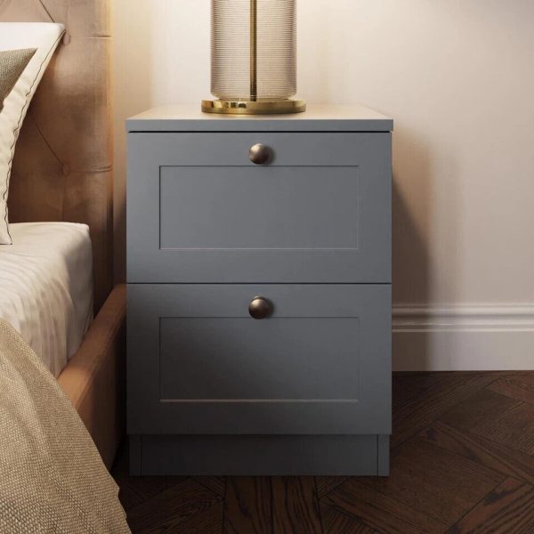 Artus 2 Drawer Bedside Modern Bedroom Furniture Shaker Style Matt Grey - Image 3