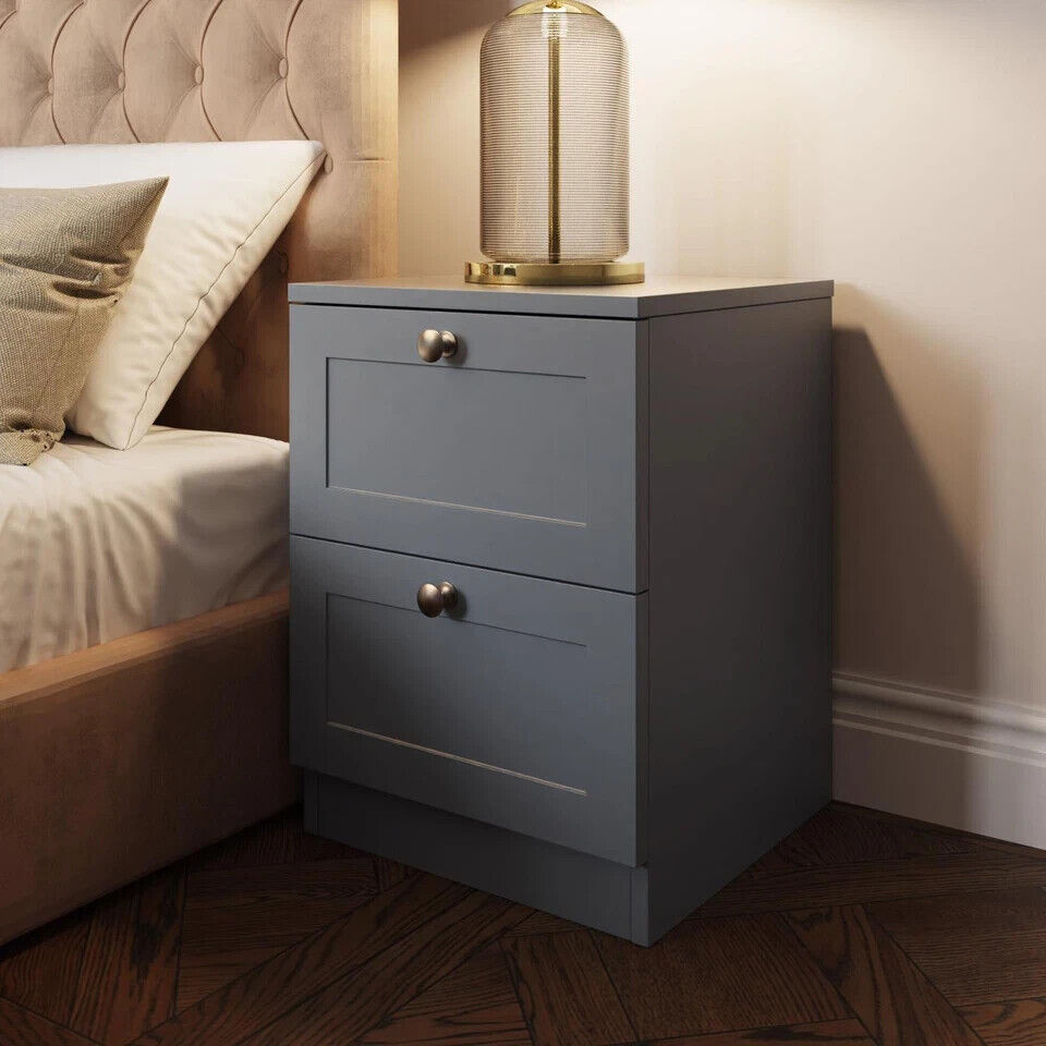 Artus 2 Drawer Bedside Modern Bedroom Furniture Shaker Style Matt Grey