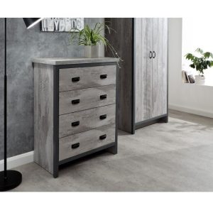 Boston 4 drawer chest - Grey  sturdy construction distressed-effect finish