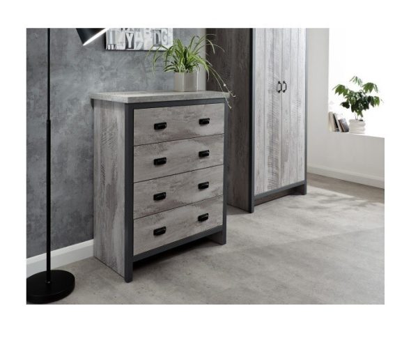 Boston 4 drawer chest - Grey  sturdy construction distressed-effect finish