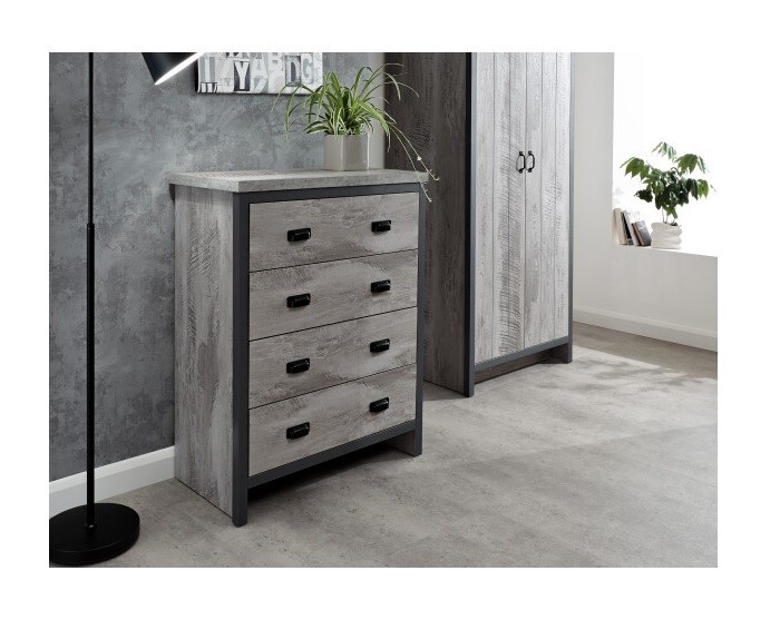 Boston 4 drawer chest - Grey  sturdy construction distressed-effect finish