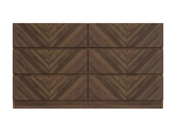Catania 3+3 Drawer Chest Royal Walnut Herringbone inspired Handleless design - Image 4