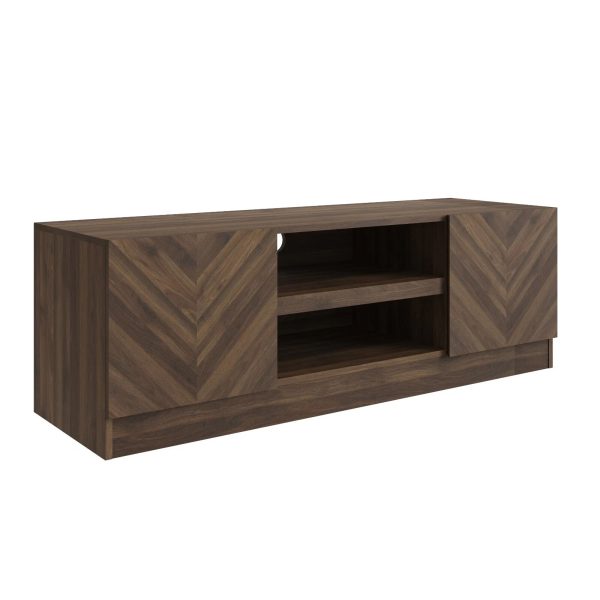 Catania TV Unit Royal Walnut Herringbone inspired wood-grain finish - Image 3