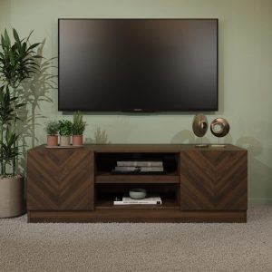 Catania TV Unit Royal Walnut Herringbone inspired wood-grain finish