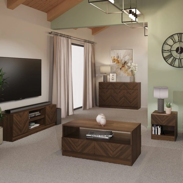 Catania TV Unit Royal Walnut Herringbone inspired wood-grain finish - Image 5