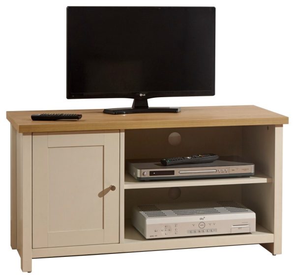 Cream and Oak 1 Door 2 Shelf Compact TV Media Unit Lancaster Range graded