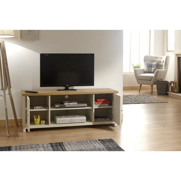 Cream and Oak 2 Door 2 Shelf Large TV Media Unit Lancaster Range Graded Return - Image 8