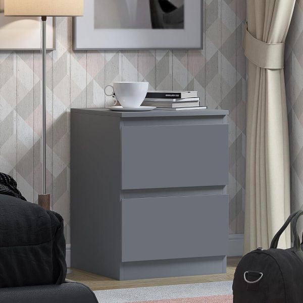 Dark Matt  Grey Bedside Chest Of 2 Drawers Bedroom Furniture Scratch Resistant - Image 3