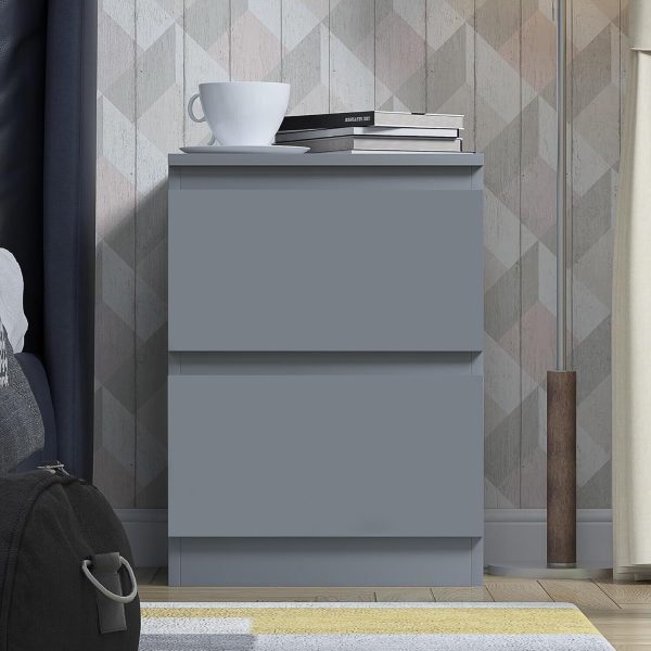 Dark Matt  Grey Bedside Chest Of 2 Drawers Bedroom Furniture Scratch Resistant - Image 4