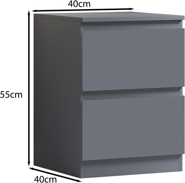 Dark Matt  Grey Bedside Chest Of 2 Drawers Bedroom Furniture Scratch Resistant - Image 6