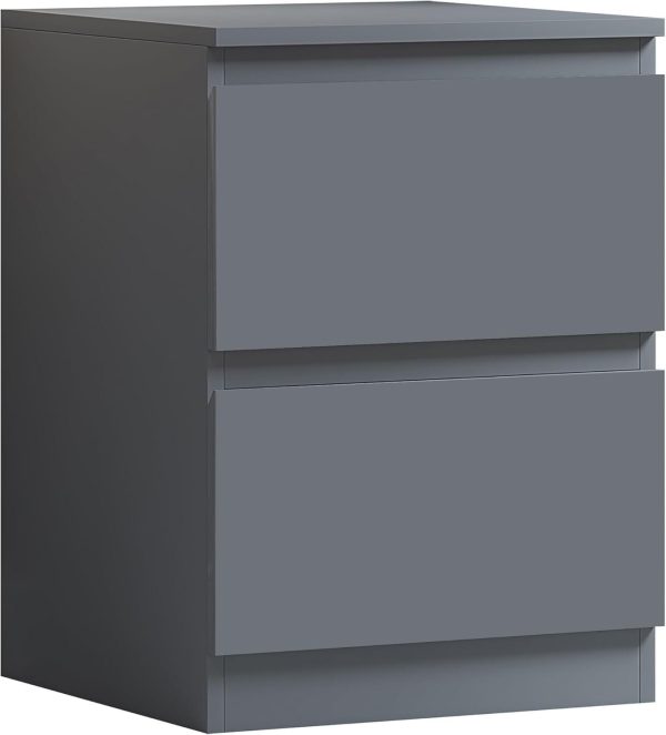 Dark Matt  Grey Bedside Chest Of 2 Drawers Bedroom Furniture Scratch Resistant