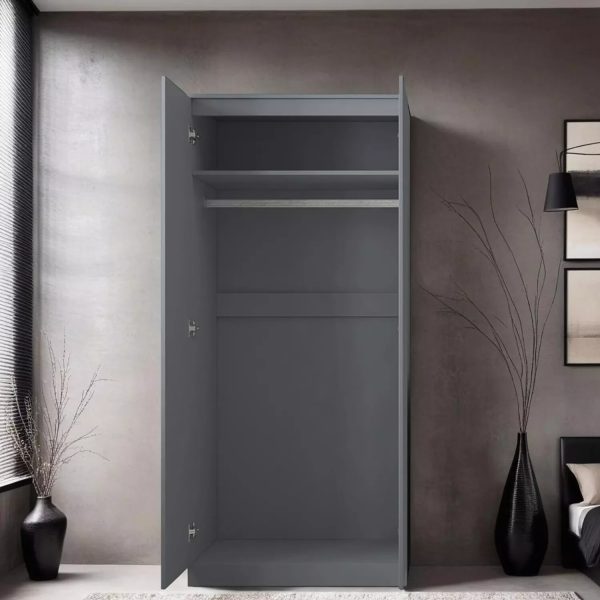 FWStyle Push Open 2 Door Double Wardrobe Soft Close Scratch Resistant Dark Grey - Image 4