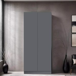 FWStyle Push Open 2 Door Double Wardrobe Soft Close Scratch Resistant Dark Grey
