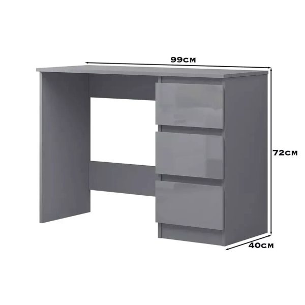 Grey Gloss 3 Drawers with Grey Matt Frame Dressing Table Home Office Desk GRADED - Image 7