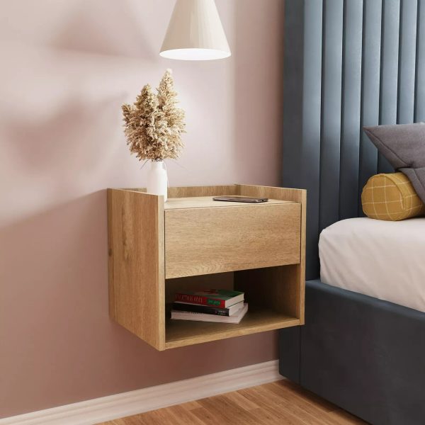 Harmony Wall Mounted Pair of Bedside Tables Oak - Image 4