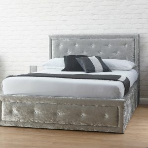 Hollywood 5ft King Crushed Velvet Silver Grey lift up storage crystal bed
