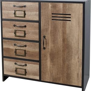 Industrial Black Brown Wood Effect Bedroom 4 Drawer Chest Retro Locker Style