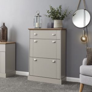 KENDAL DELUXE SHOE CABINET GREY DRAWER & PULL OUT