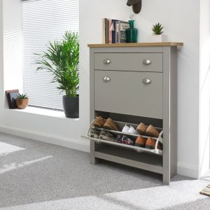 Lancaster 2 Door 1 Drawer Shoe Storage Cabinet Storage Grey