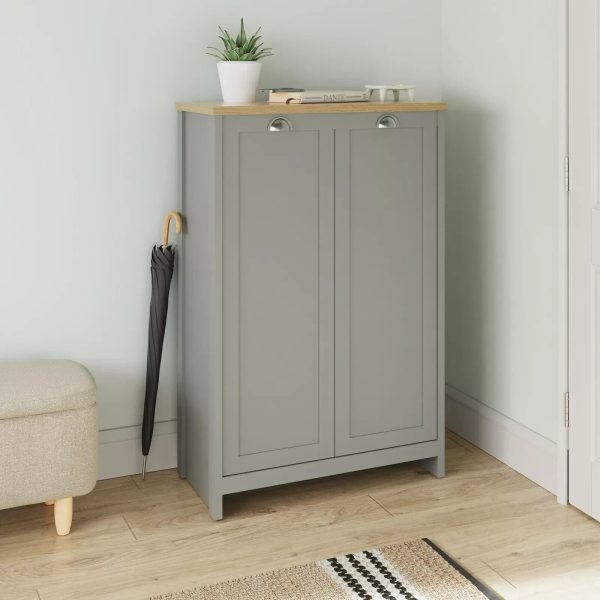 Lancaster 2 Door Shoe Cabinet Shelf Storage Hallway Entryway Living Grey - Image 3