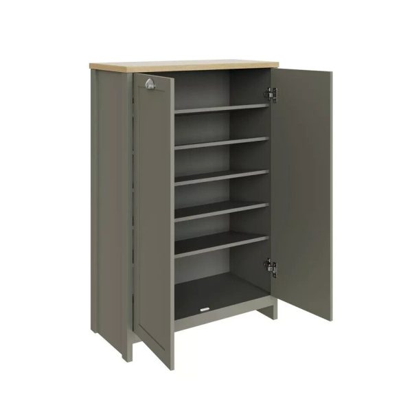 Lancaster 2 Door Shoe Cabinet Shelf Storage Hallway Entryway Living Grey - Image 4