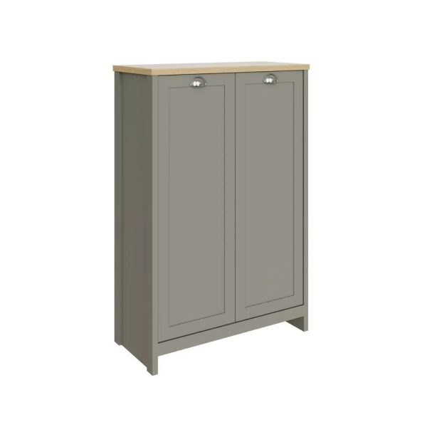 Lancaster 2 Door Shoe Cabinet Shelf Storage Hallway Entryway Living Grey - Image 6