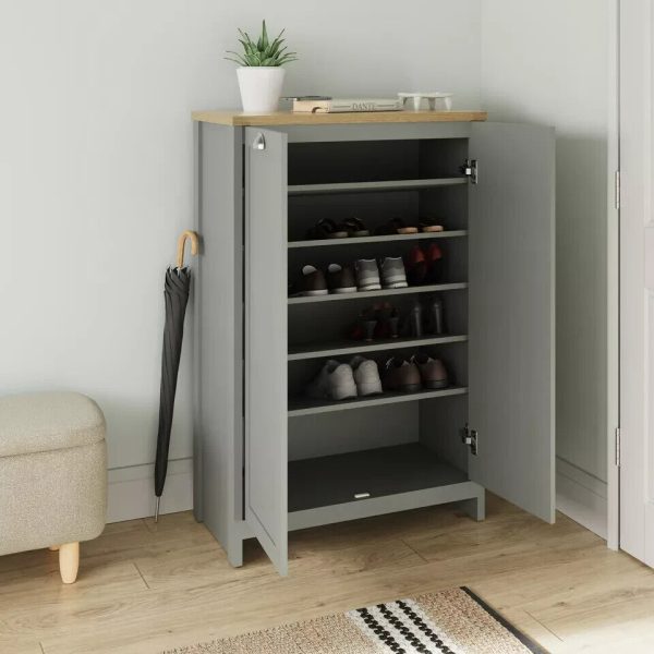 Lancaster 2 Door Shoe Cabinet Shelf Storage Hallway Entryway Living Grey