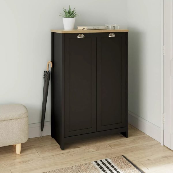 Lancaster 2 Door Shoe Cabinet Storage Display Rack Hallway Black - Image 3