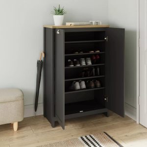 Lancaster 2 Door Shoe Cabinet Storage Display Rack Hallway Black