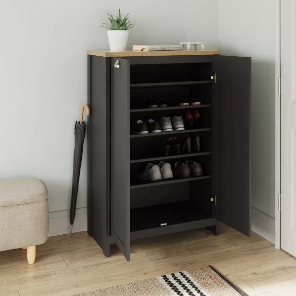 Lancaster 2 Door Shoe Cabinet Storage Display Rack Hallway Black