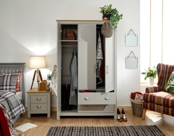 Lancaster 3 Door 2 Drawer Wardrobe - Grey - Image 4