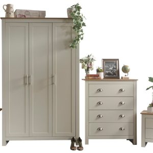 Lancaster 4 Piece bedroom set 3 Door Robe + 2 Bedside + 4 drawer chest Cream