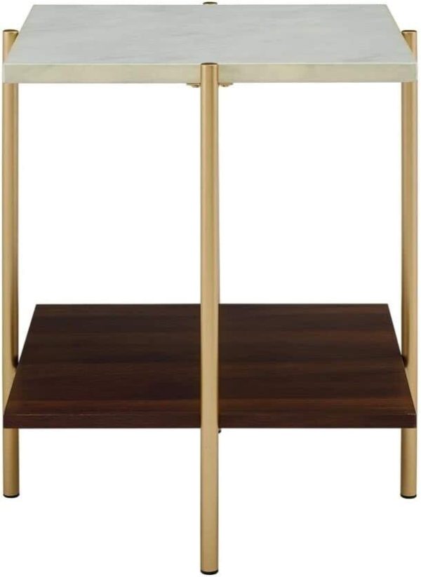 Loft apartment Modern Glam Square Side End Table Open Storage marble effect - Image 4