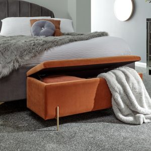 MYSTICA UPHOLSTERED OTTOMAN BOX STORAGE BENCH FABRIC BLANKET BOX STOOL RUSSET
