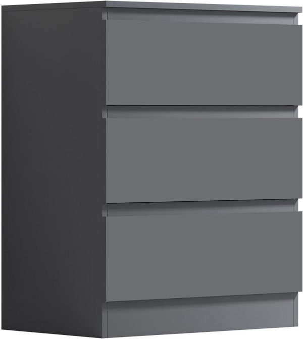Matt Dark Grey Chest of Drawers 3 Drawer Scratch Resistant - Image 3