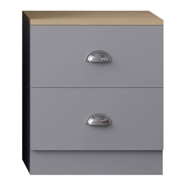Matt Grey Oak Bedside Cabinet 2 Drawer Metal Cup Handles Bedroom - Image 4