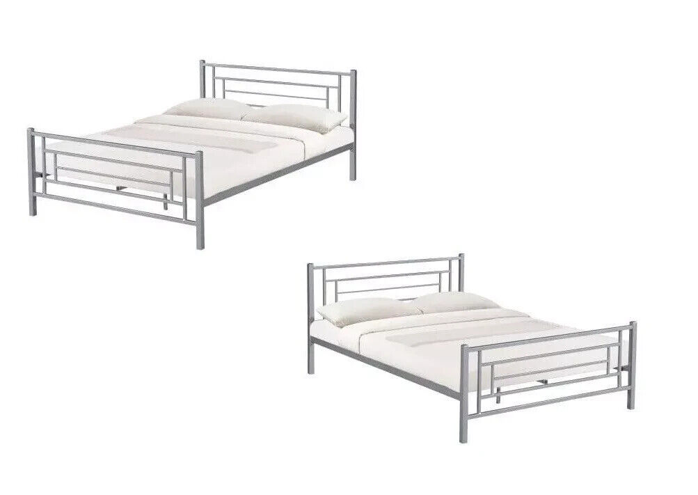 Moderno 5ft King Size metal bed curved wood slats Strong and Study great quality
